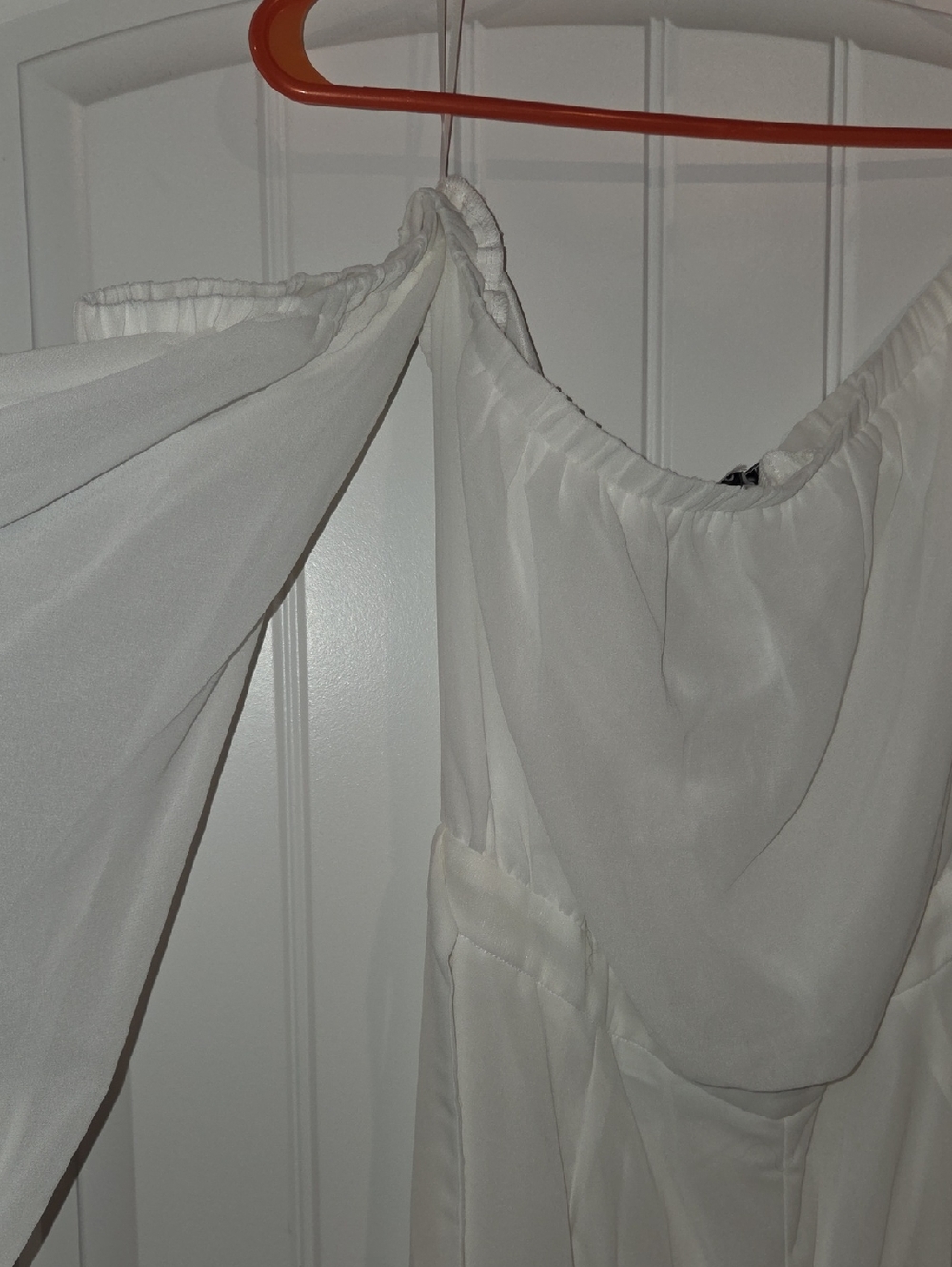 White Off-Shoulder Chiffon Jumpsuit